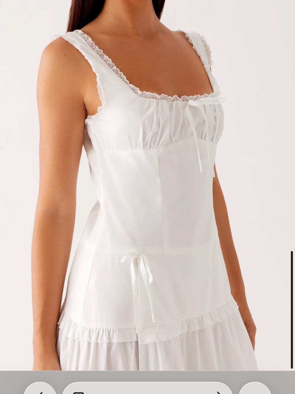 Peppermayo White Square-Neck Ruffle Midi Dress